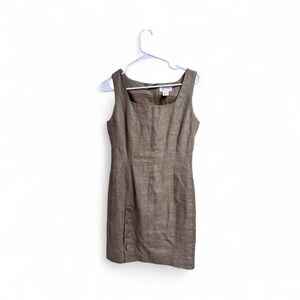 Ann Taylor Studio 100% Linen Dress Size 4 Olive Green Sleeveless Shift Sheath